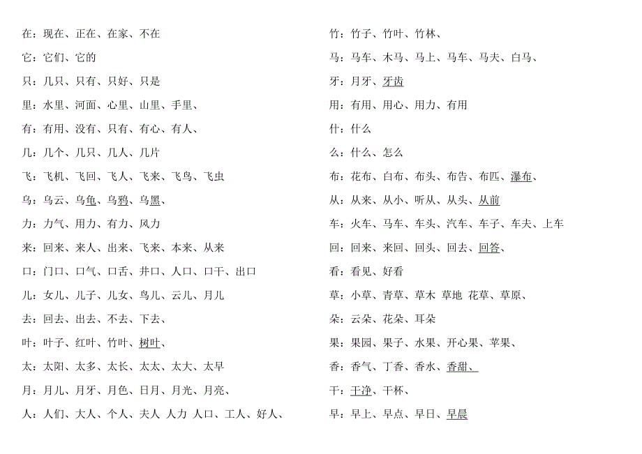 冀教版一年级语文上册生字组词_第2页