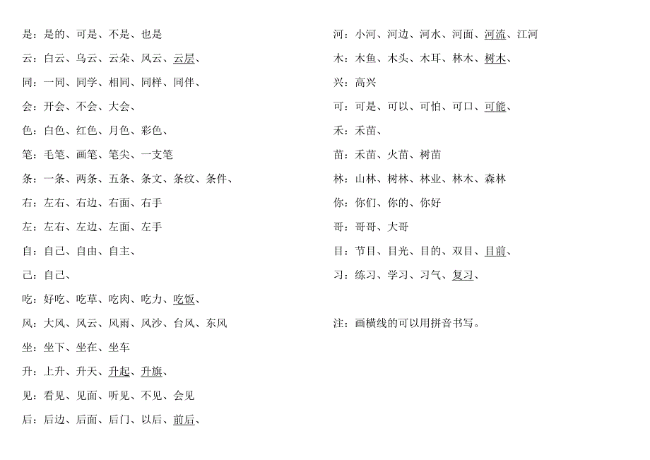 冀教版一年级语文上册生字组词_第3页