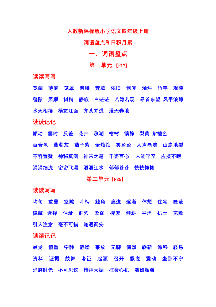 人教新课标版小学四年级语文上册词语盘点和日积月累_第1页