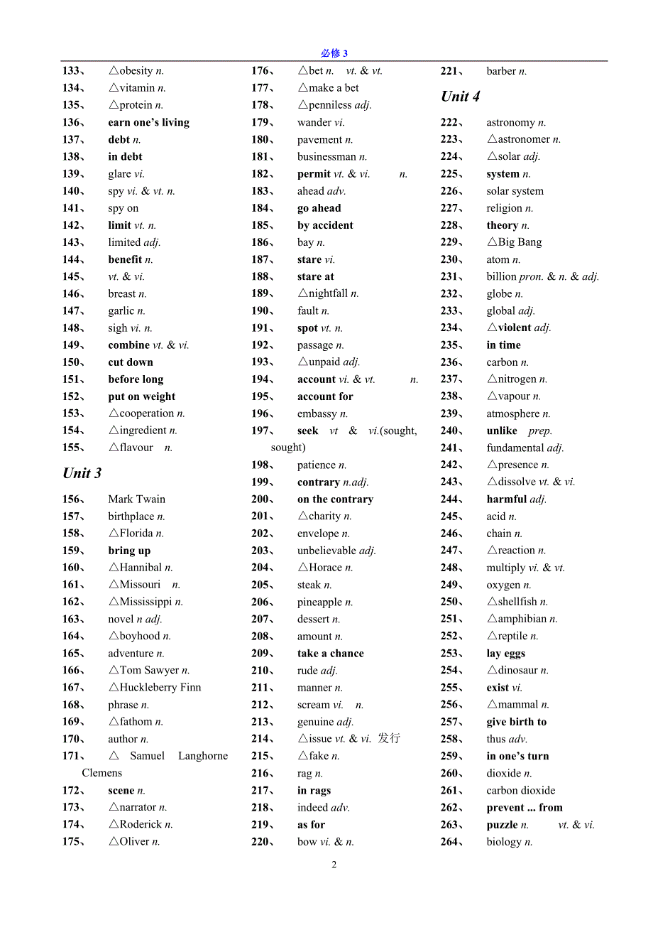 人教新课标高中英语必修3词汇表-英汉分开_第2页