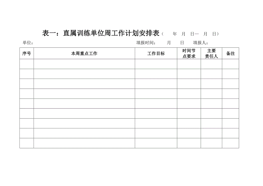 训练单位周工作计划(建议上报格式)表一表二_第1页