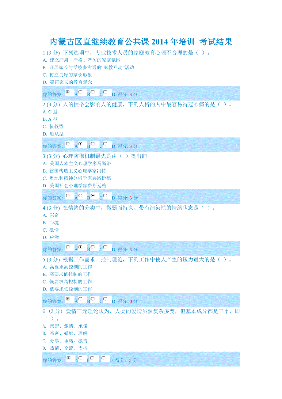 内蒙古区直继续教育公共课2014年培训考试答案_第1页