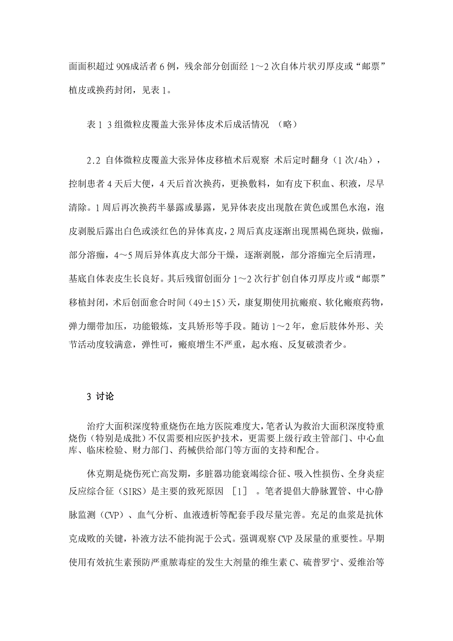 自体微粒皮覆盖同种异体皮移植治疗特大面积深度烧伤21例【临床医学论文】_第3页