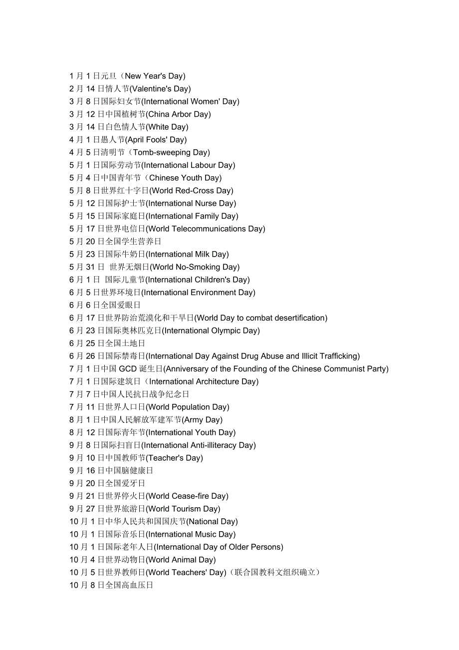 各种节假日的英语表达_第1页