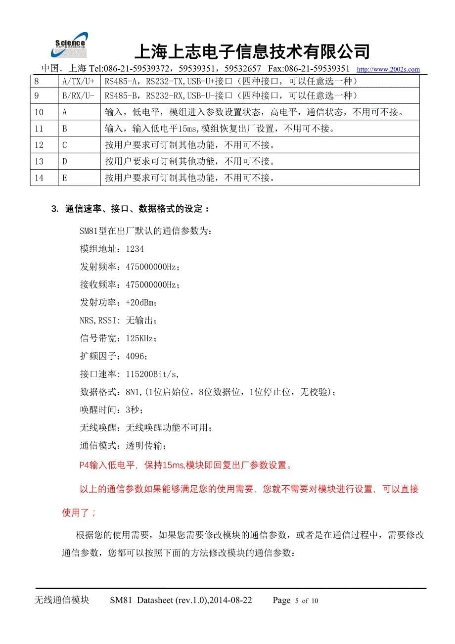 上海上志物联网SM81-SX1278系列500mW无线模块使用说明_第5页