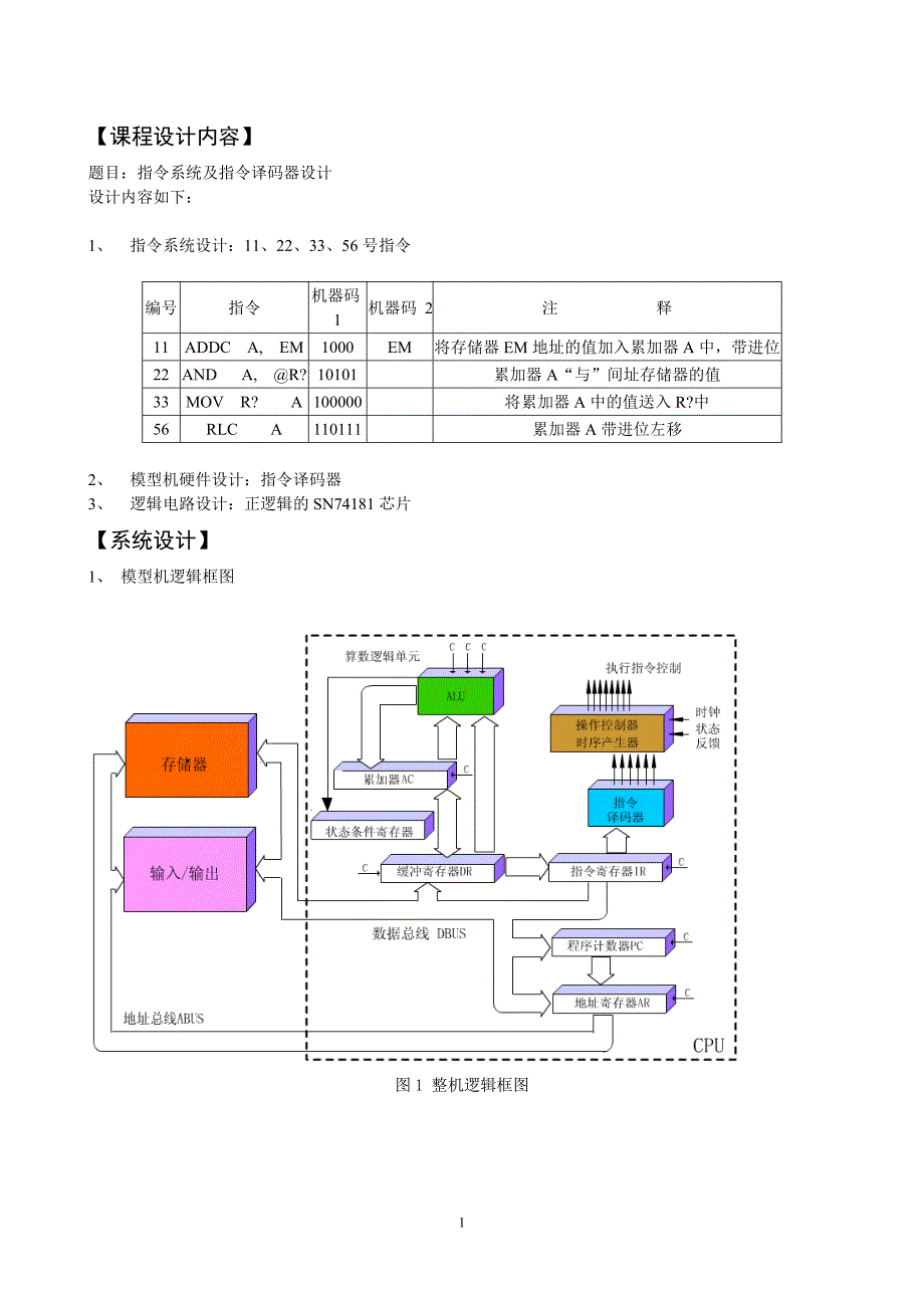 组成原理设计报告内容指导_第1页