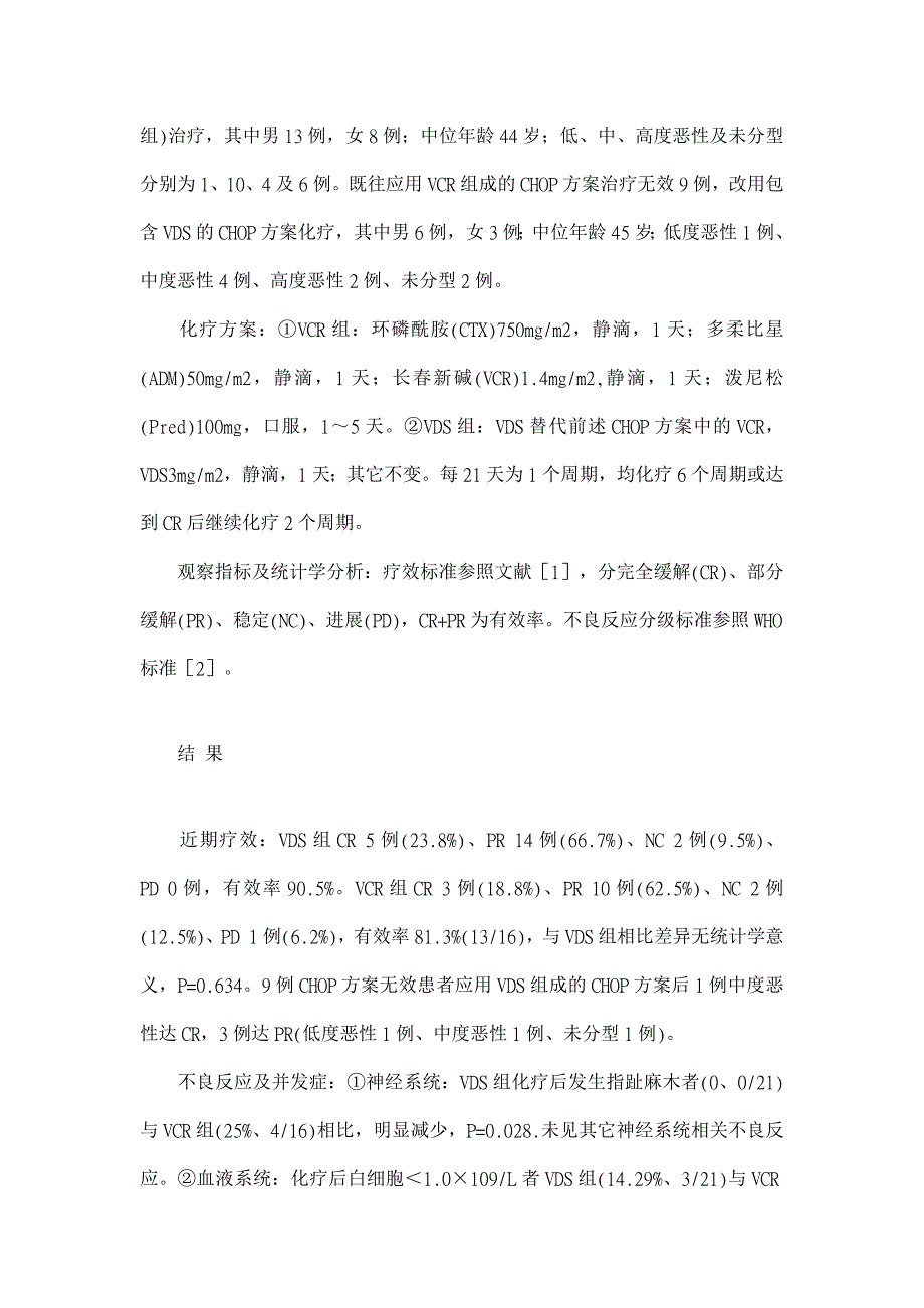 长春地辛组成ＣＨＯＰ方案治疗非霍奇金淋巴瘤临床观察【临床医学论文】_第2页