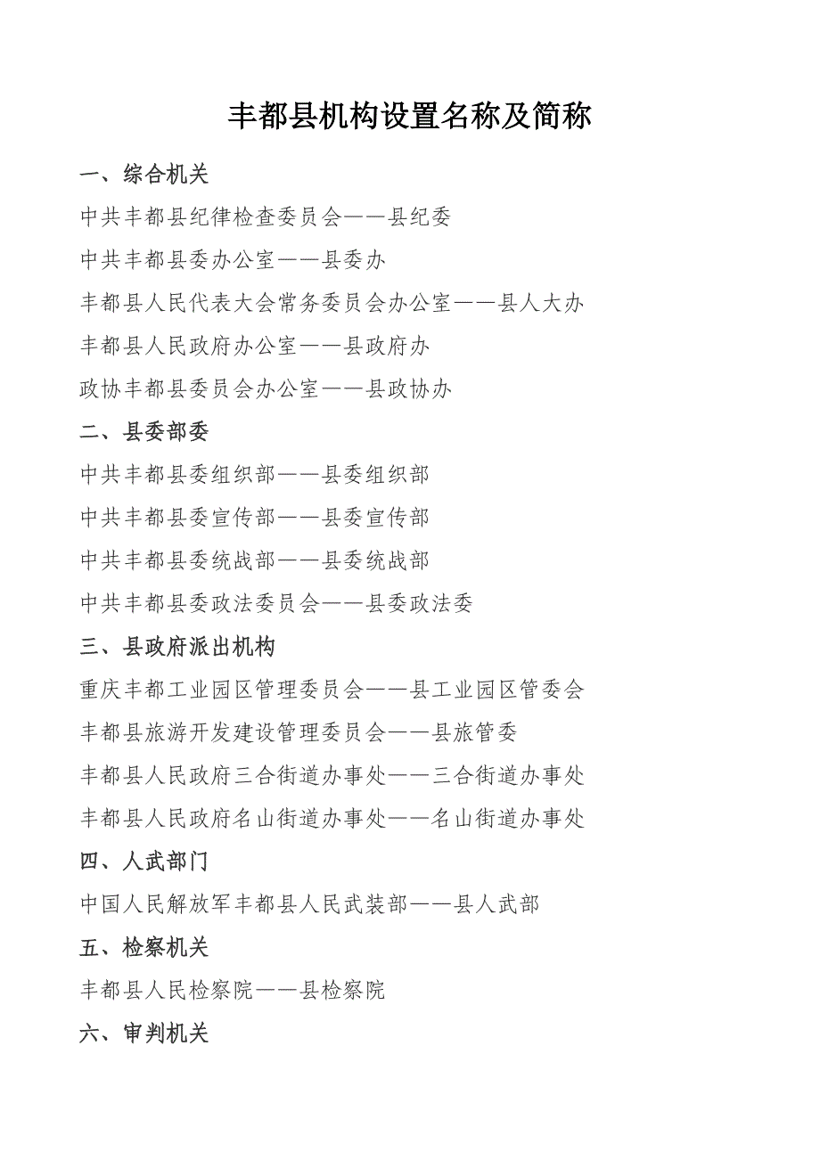 丰都县机构设置名称及简称_第1页