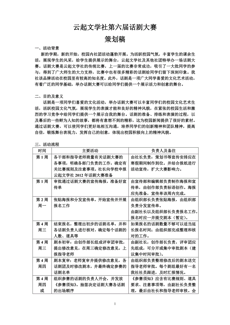 艺术节策划稿·云起文学社第六届话剧大赛策划稿(新校区)_第1页