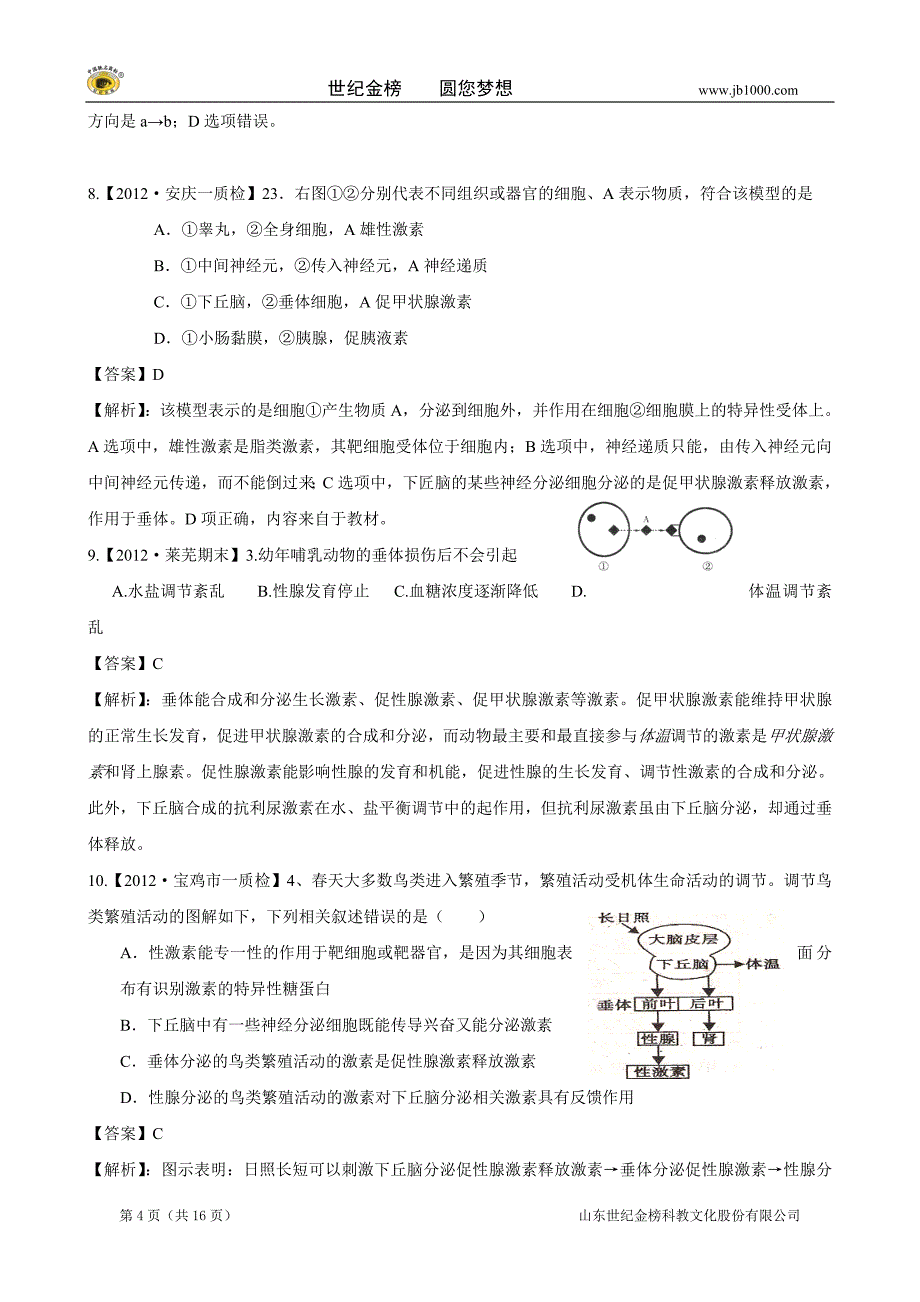 【精题分解】专题10  稳态的三大调节机制_第4页