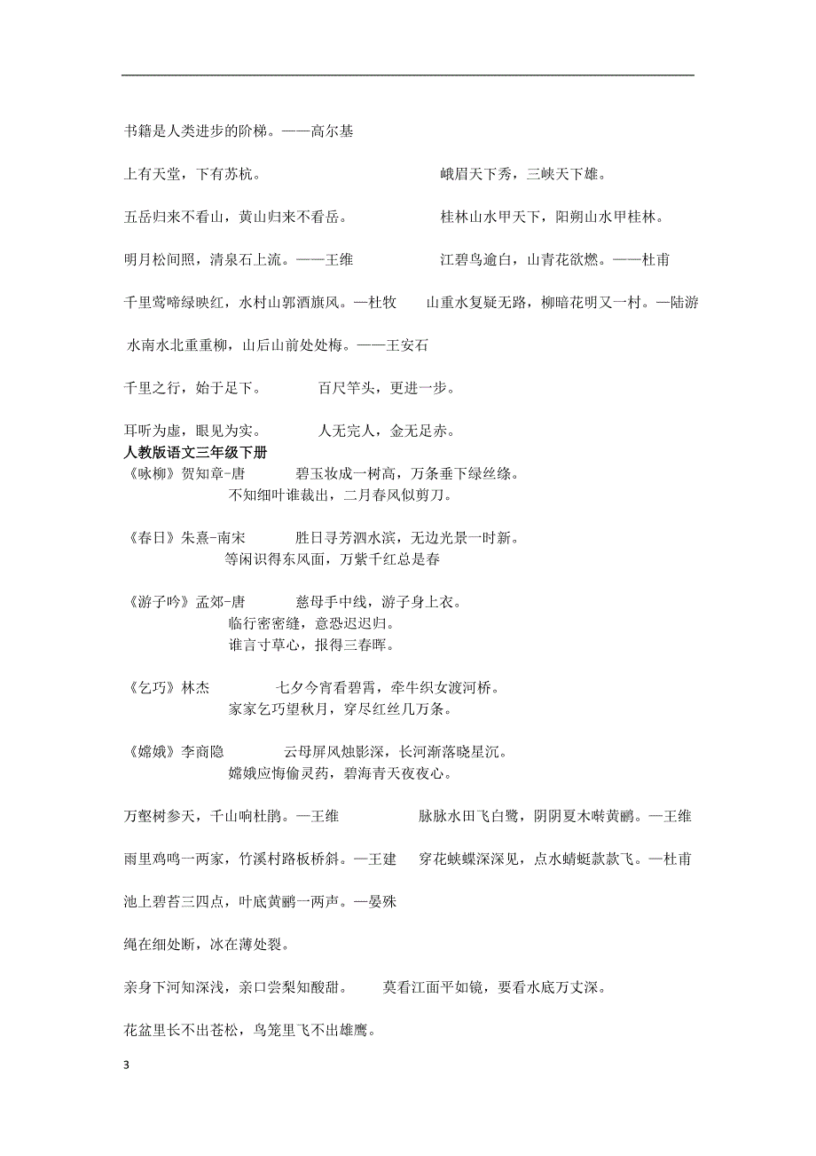 人教版小学语文教材中要求背诵的古诗和名言_第3页