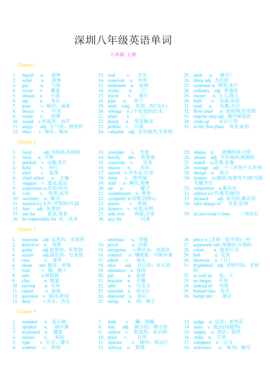 深圳八年级英语单词_第1页