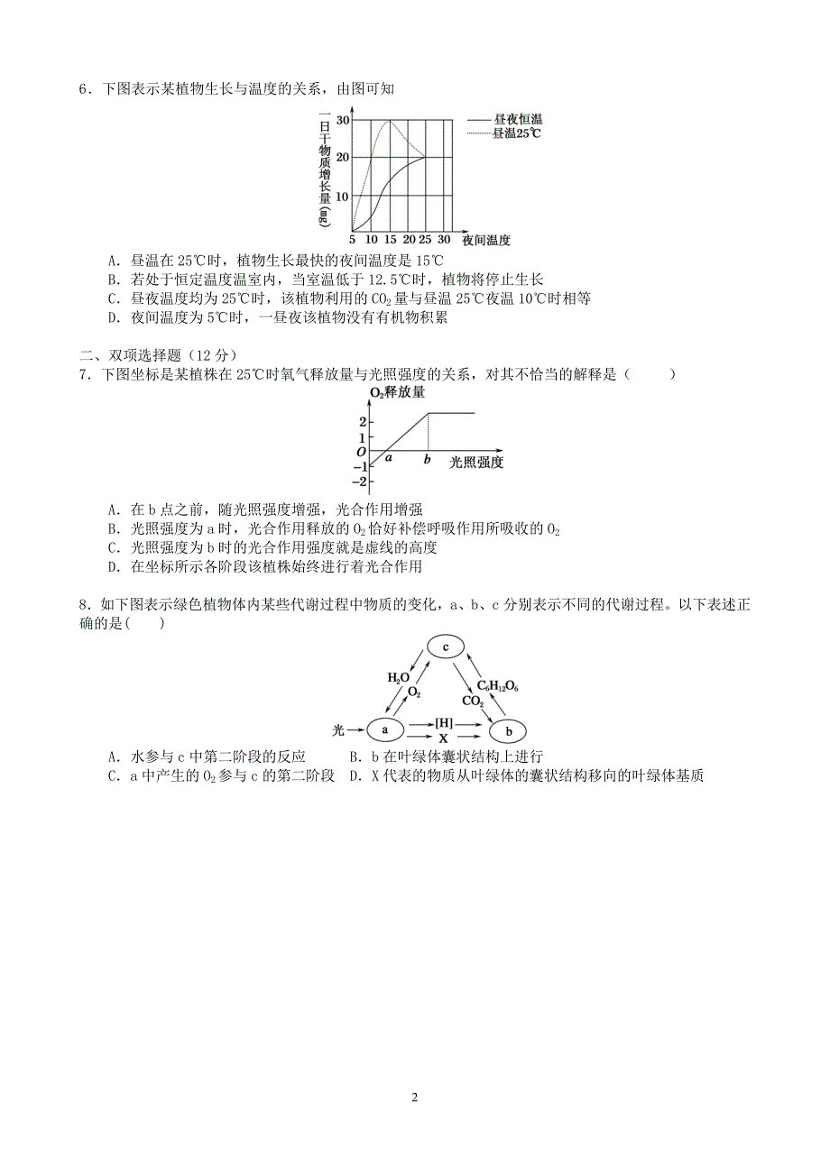 周测二   细胞的能量供应和利用_第2页