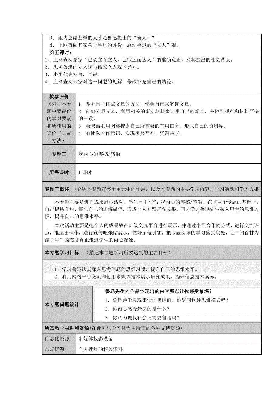 山东省济宁市实验中学2012-2013学年高三语文倔强的思考者鲁迅主题单元设计鲁教版_第5页