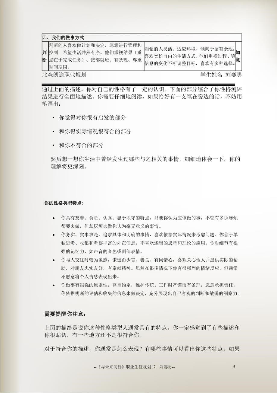 《大学生职业生涯规划书》测仪1201刘赛男_第5页