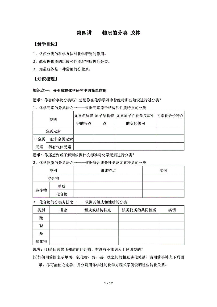 高中化学PEP教材教学-4第四讲物质的分类胶体_第1页