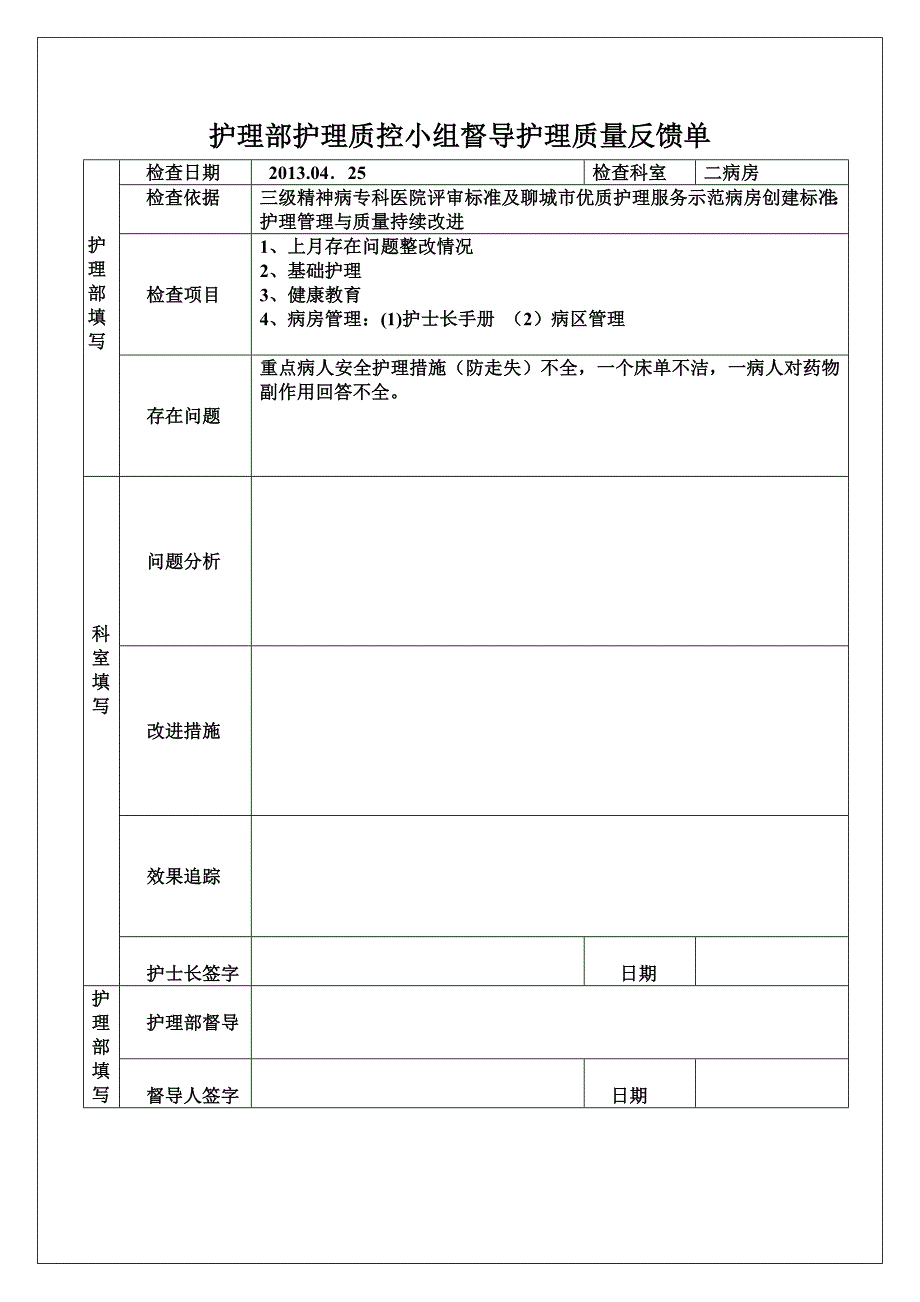 护理部督导病区护理质量反馈单_第2页