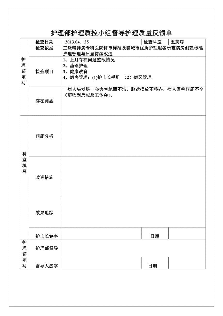 护理部督导病区护理质量反馈单_第5页