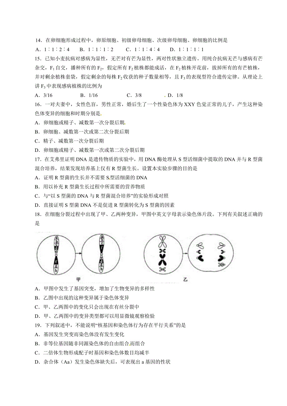 高中生物必修二测试_第3页