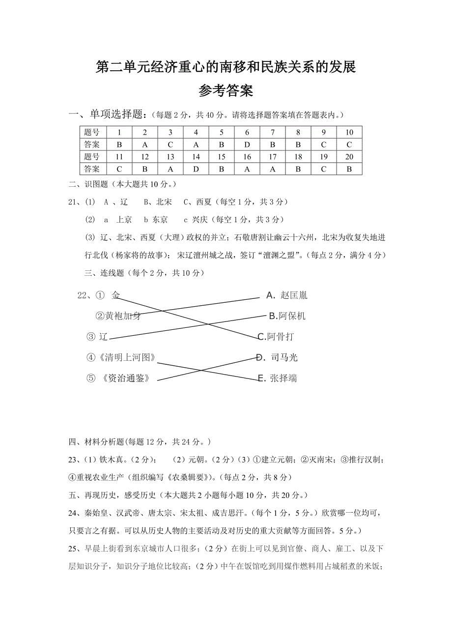 七年级历史第二单元测试题_第5页