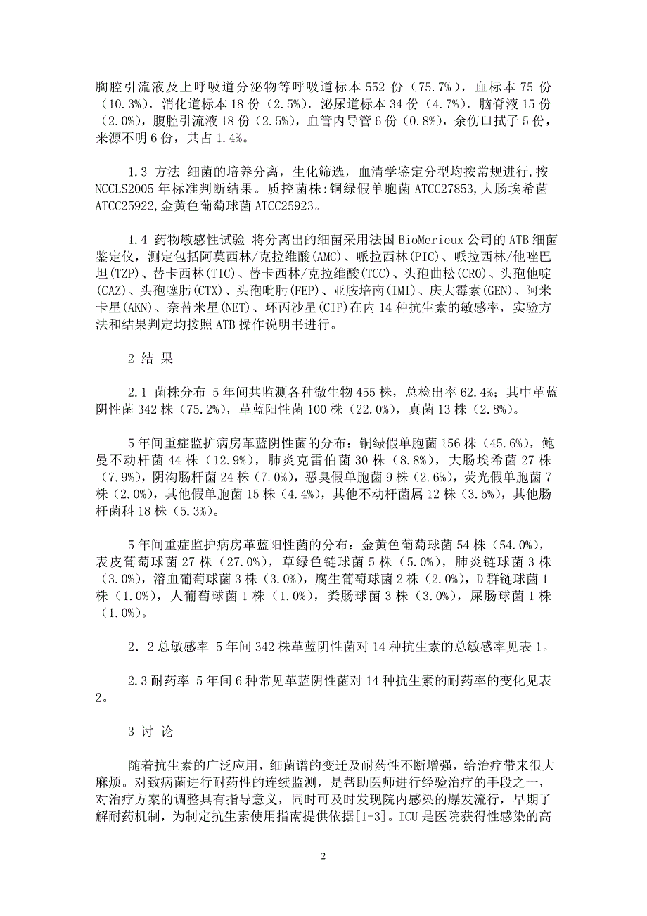 【最新word论文】重症监护病房细菌感染及耐药性临床研究【临床医学专业论文】_第2页