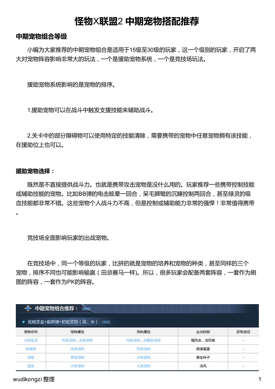 怪物X联盟2 中期宠物搭配推荐_图文_第1页