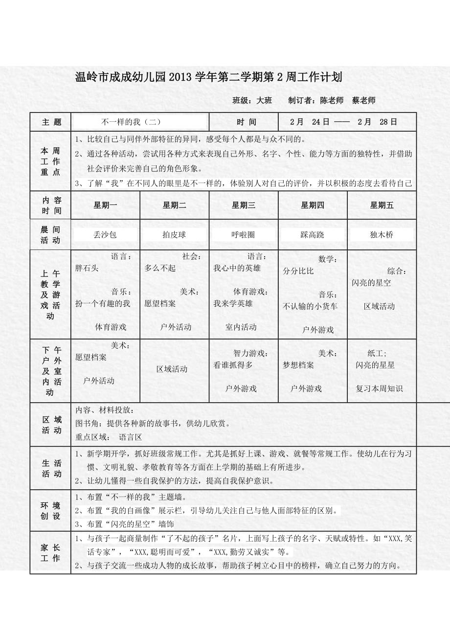 大班不一样的我周工作计划_第2页