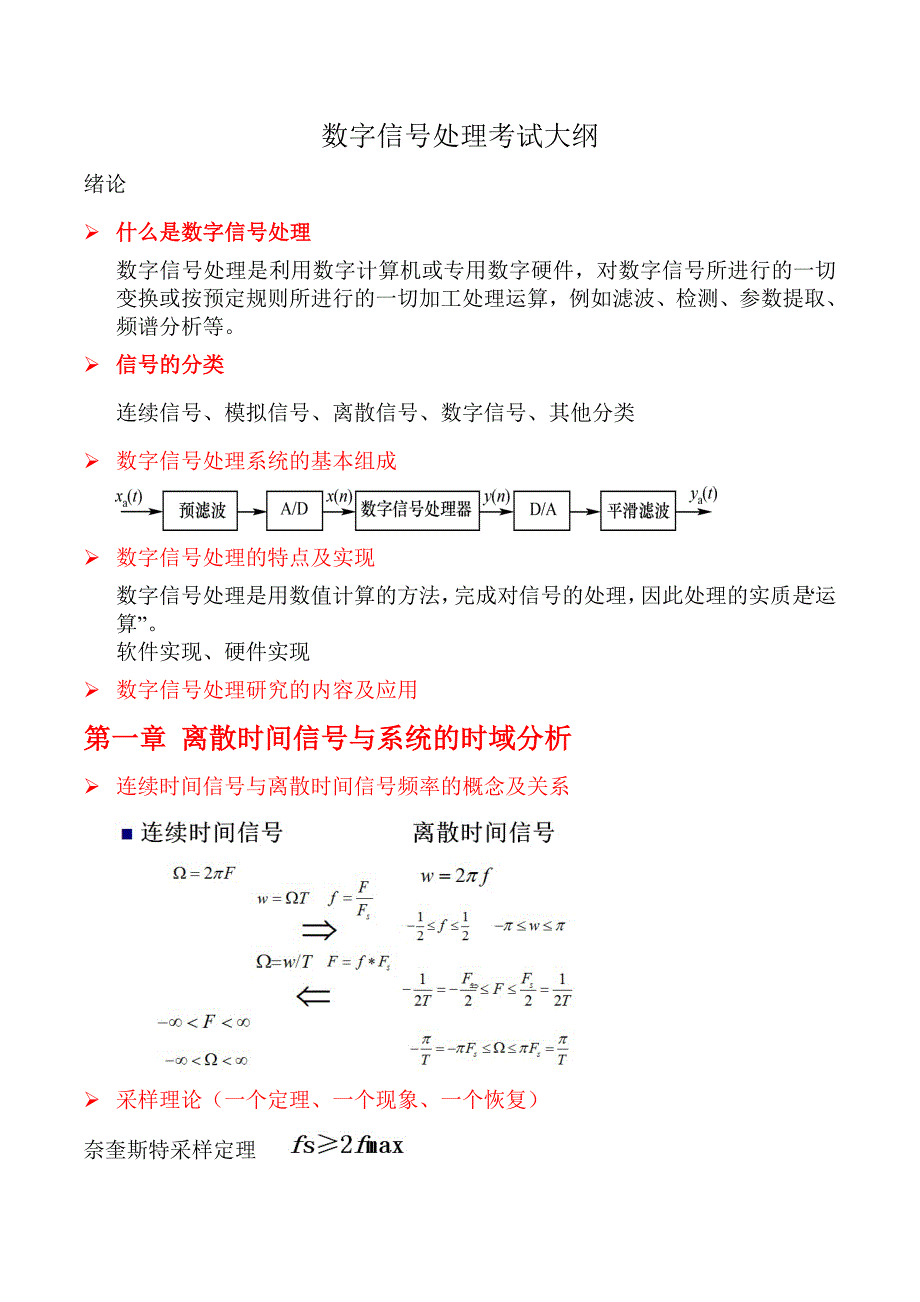数字信号处理大纲 - 整理_第1页