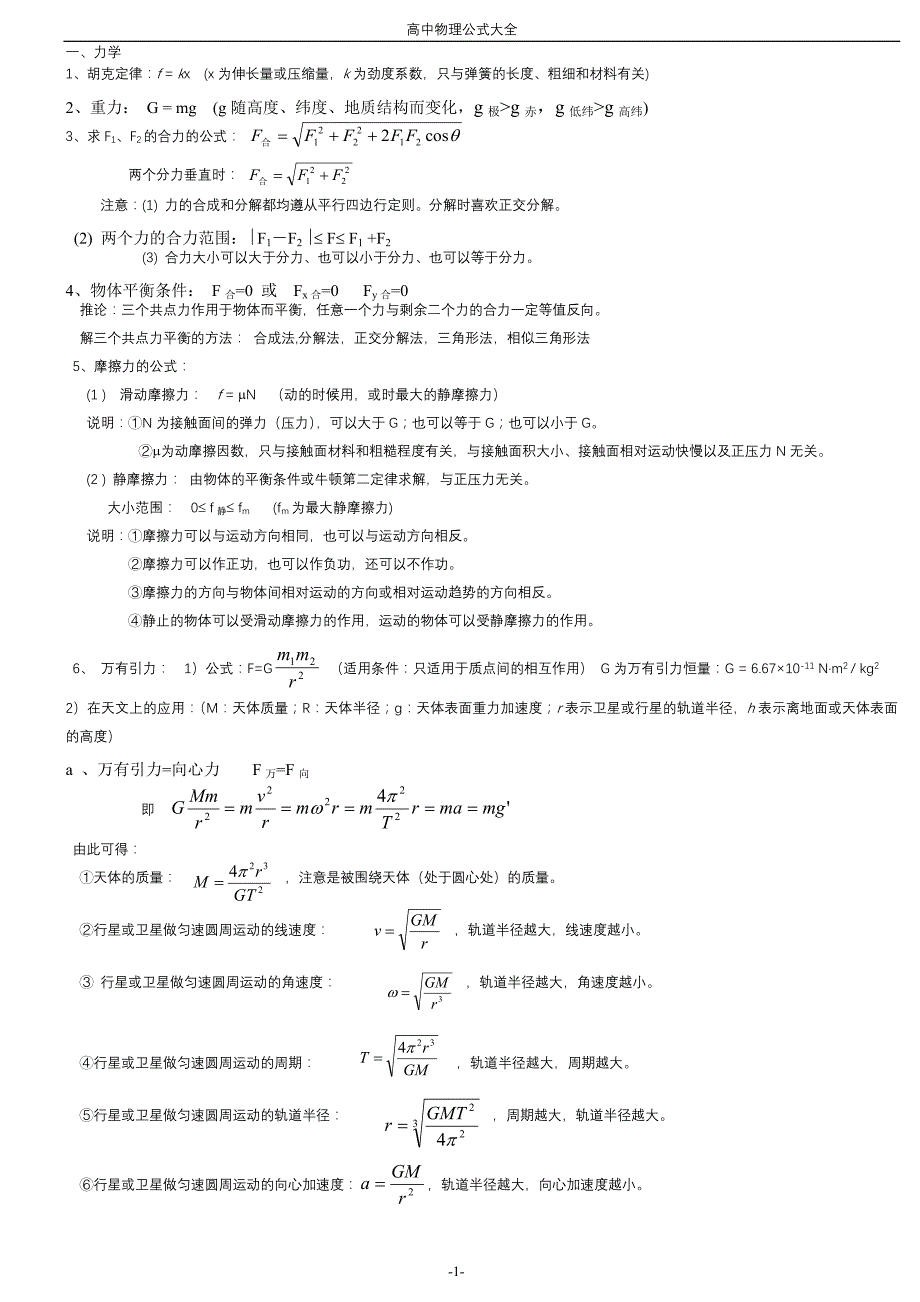 人教版高中物理公式大全_第1页