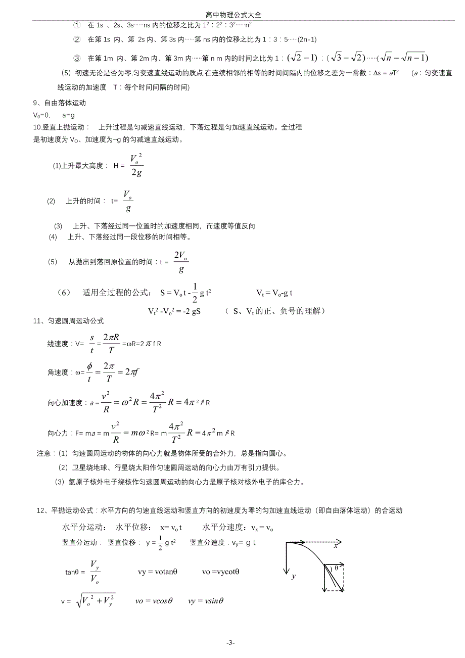 人教版高中物理公式大全_第3页