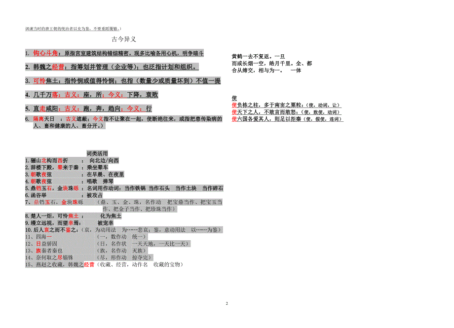 高一文言文《阿房宫赋》重点词句解释_第2页