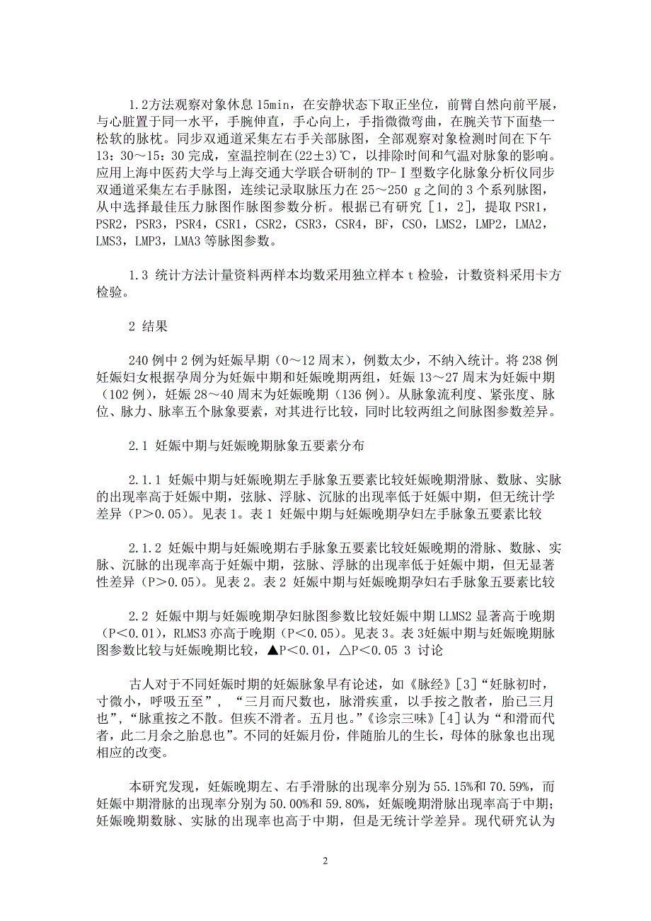 【最新word论文】240例妊娠中期和妊娠晚期脉象观察【医学专业论文】_第2页