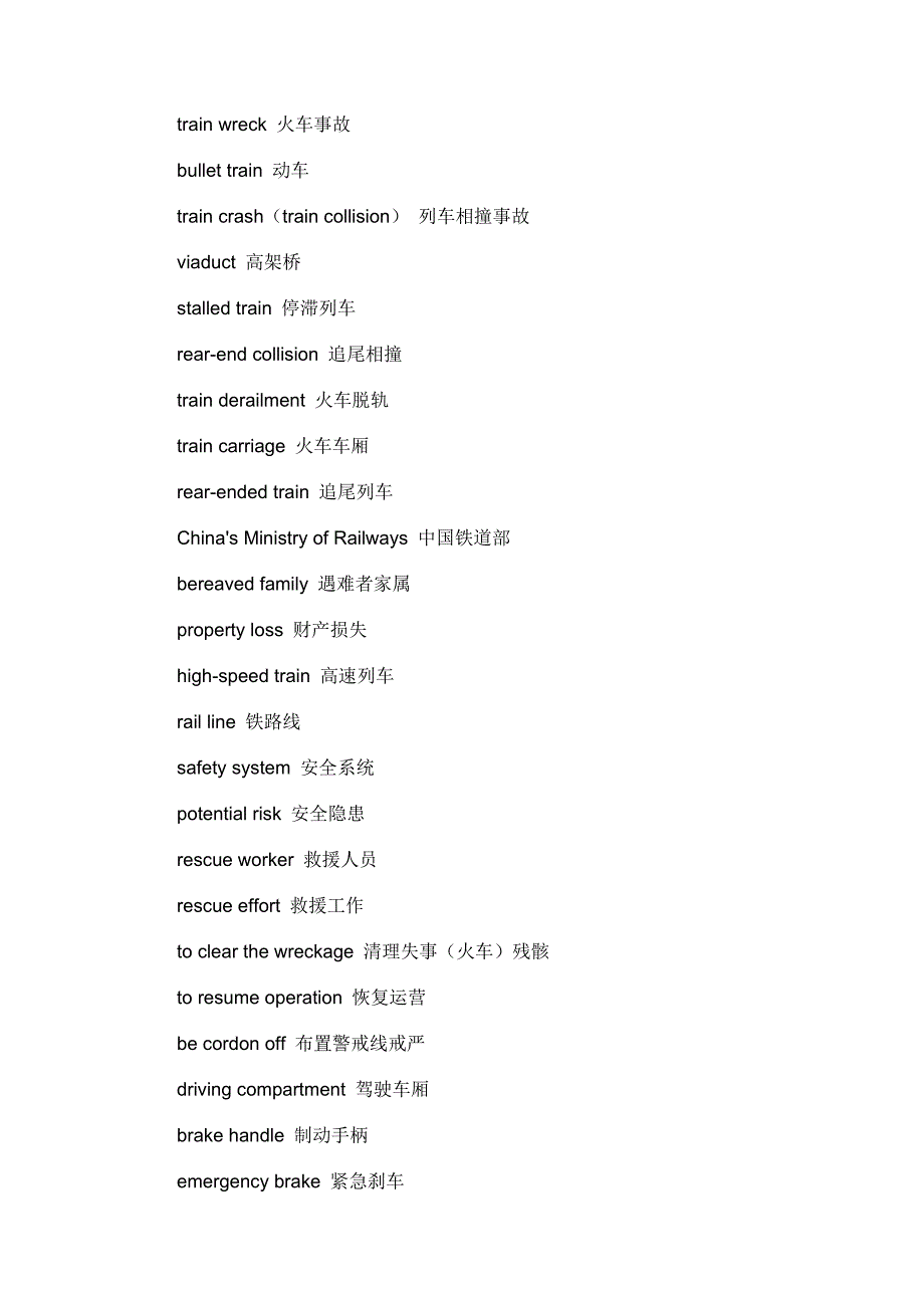 与火车事故相关的英语单词_第1页