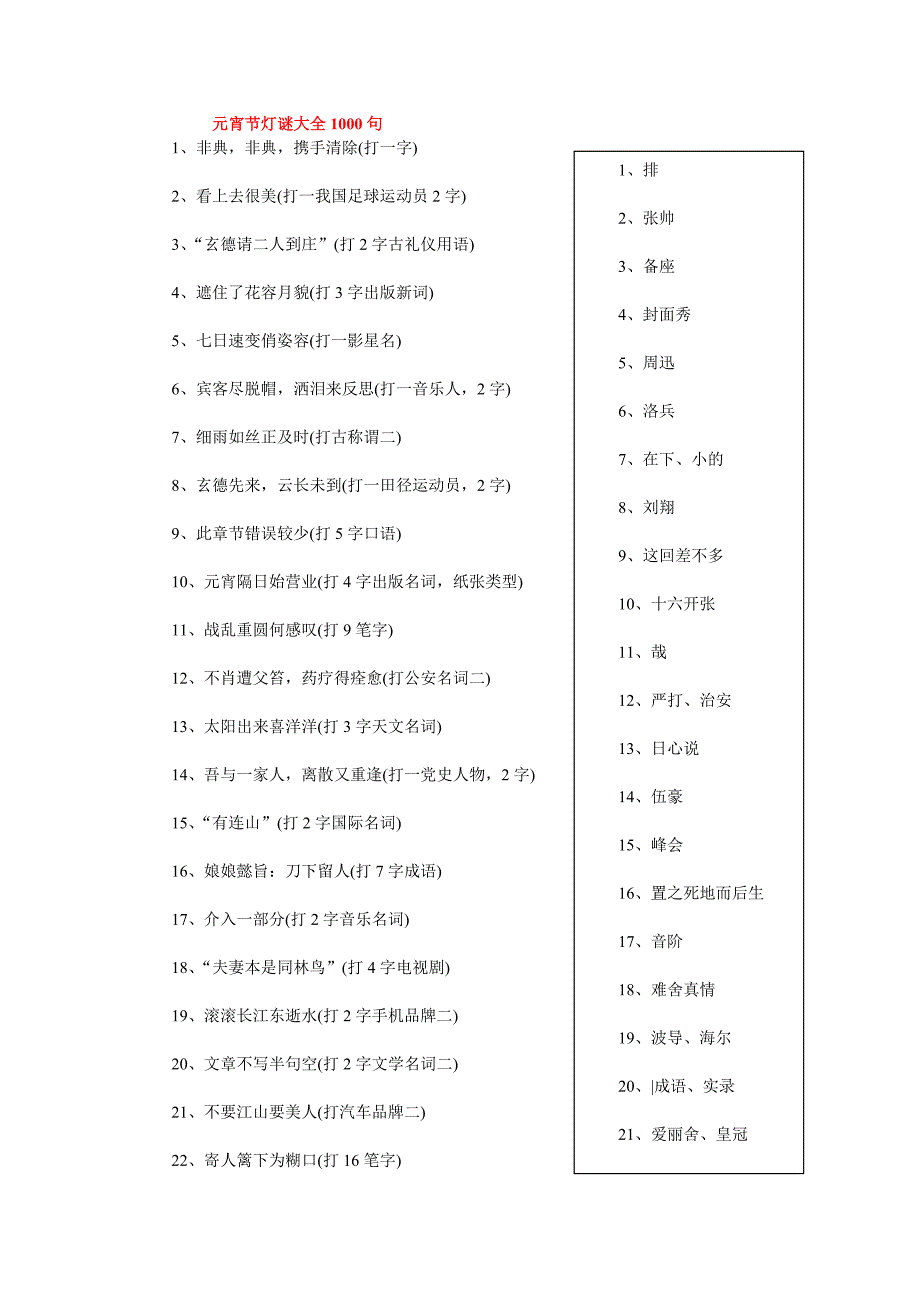 元宵节灯谜大全1000句_第1页