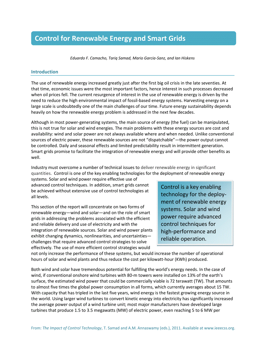 Control in Renewable Energy and Smart Grid（控制在可再生能源和智能电网）_第1页