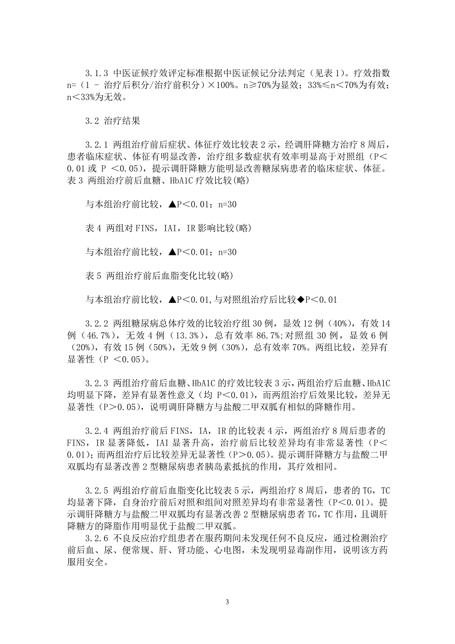 【最新word论文】调肝降糖方治疗2型糖尿病胰岛素抵抗30例临床研究【临床医学专业论文】_第3页