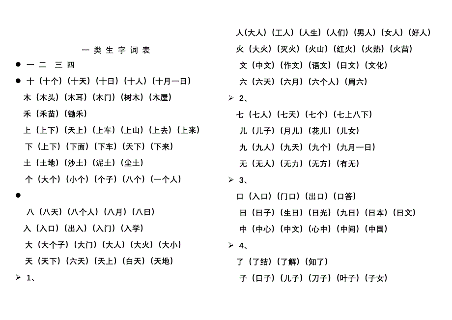 人教版一年级上册生字表所有生字组词(一个生字组3个词)_第1页