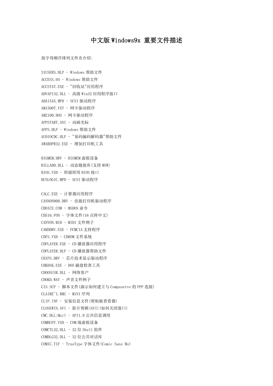中文版Windows9x重要文件描述_第1页