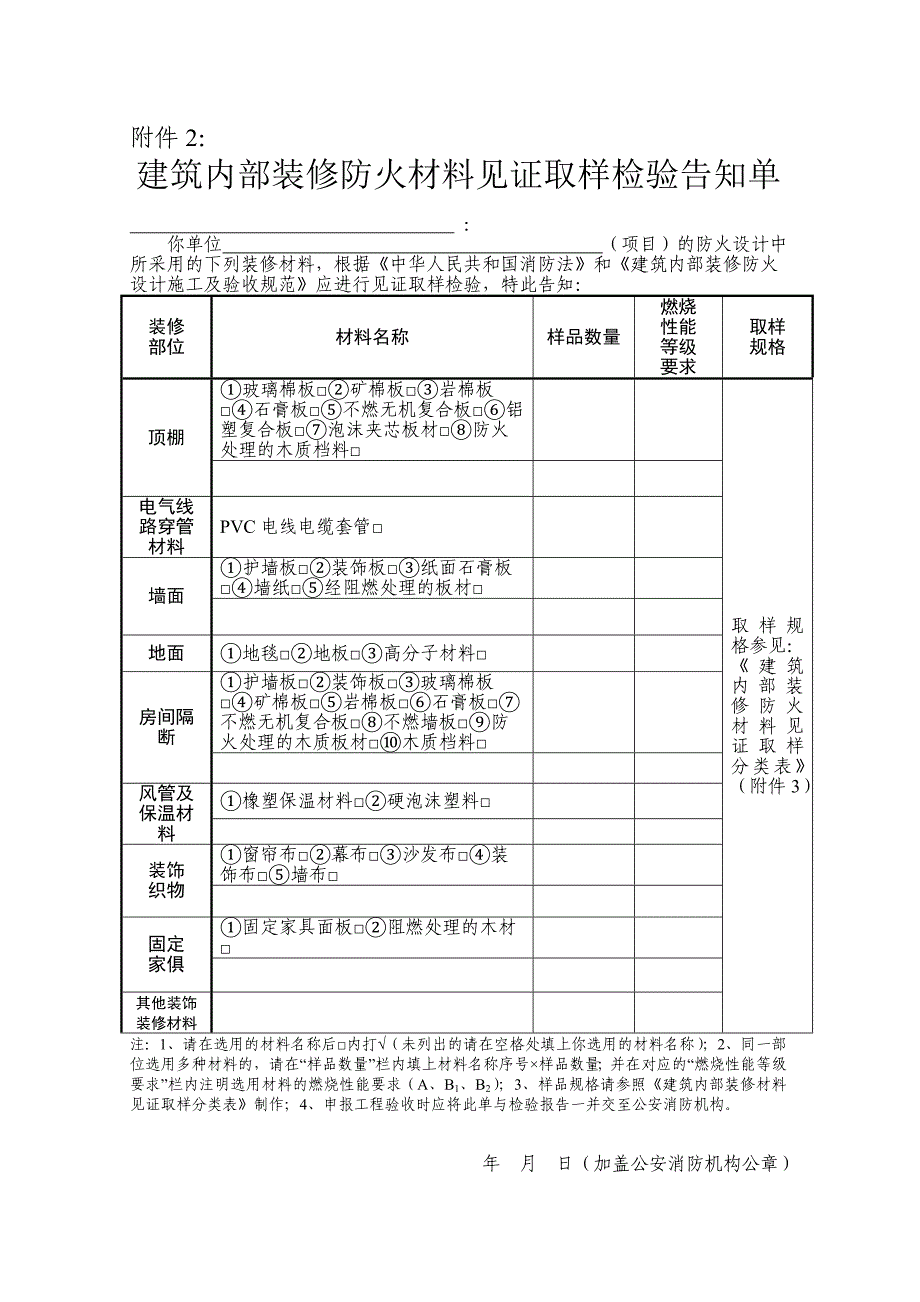 建筑内部装修防火材料见证取样检验告知单_第1页