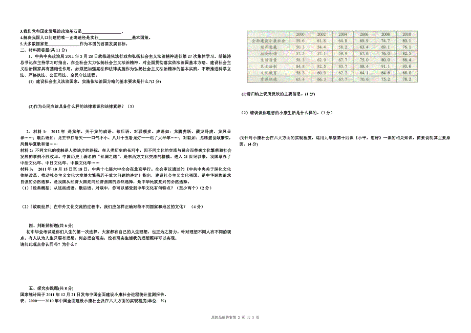 始阳中学2014中考一诊思想品德试卷_第2页