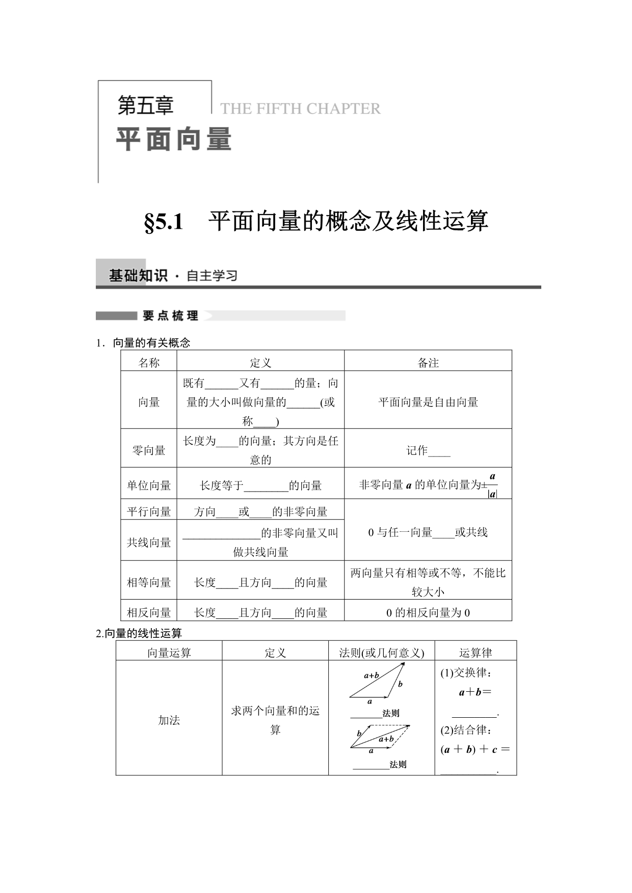 步步高大一轮复习讲义高三数学5.1平面向量的概念及线性运算_第1页