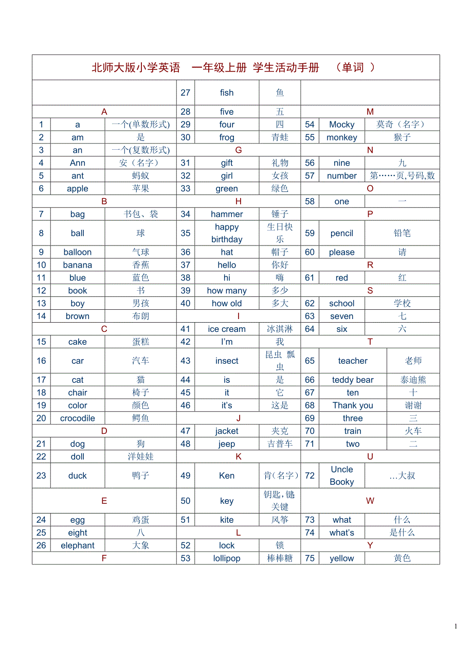 北师大版小学一至六年级全部英语单词_第1页