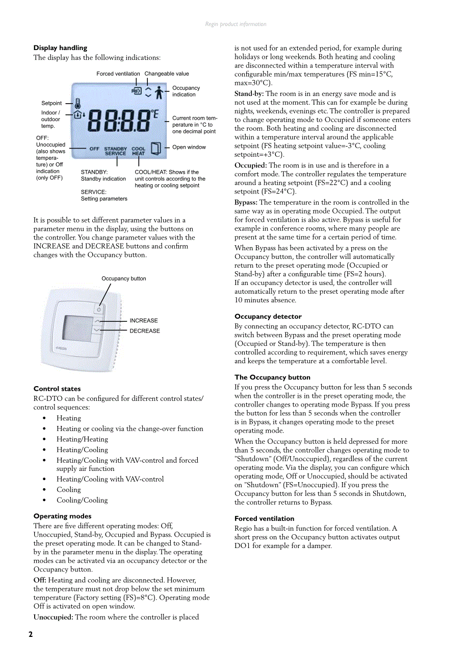 REGIN楼宇自控RC-DTO风机盘管控制器_第2页