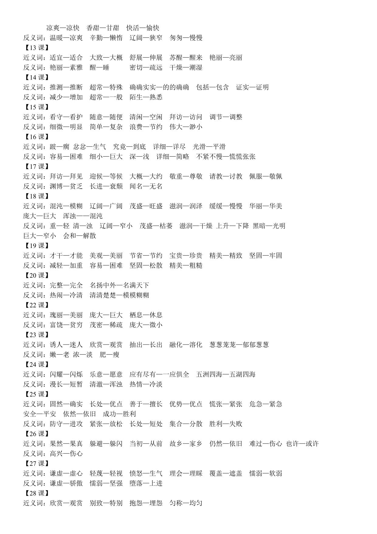 小学1-6年级近义词反义词_第4页