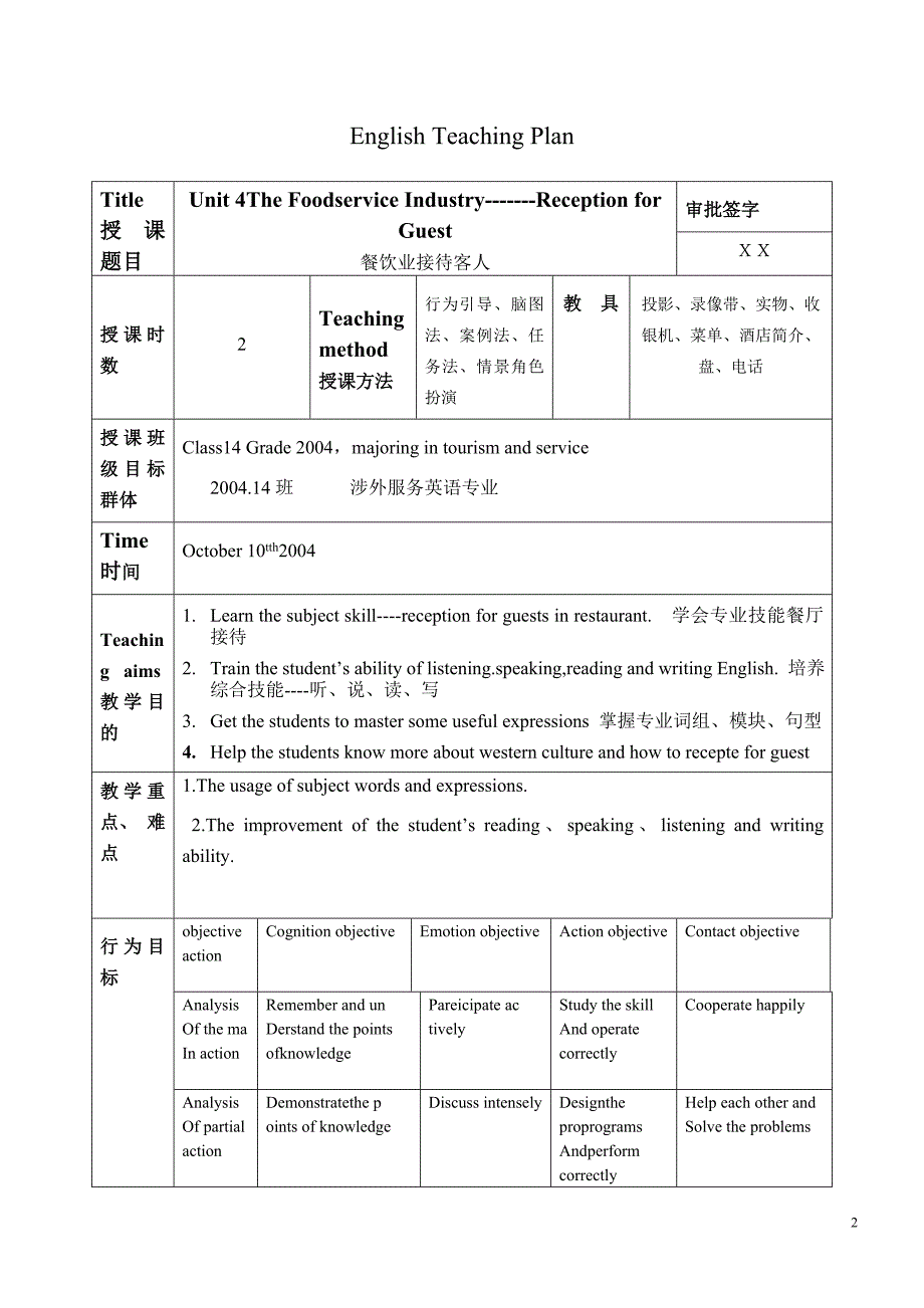 商务英语服务员英语教案_第2页