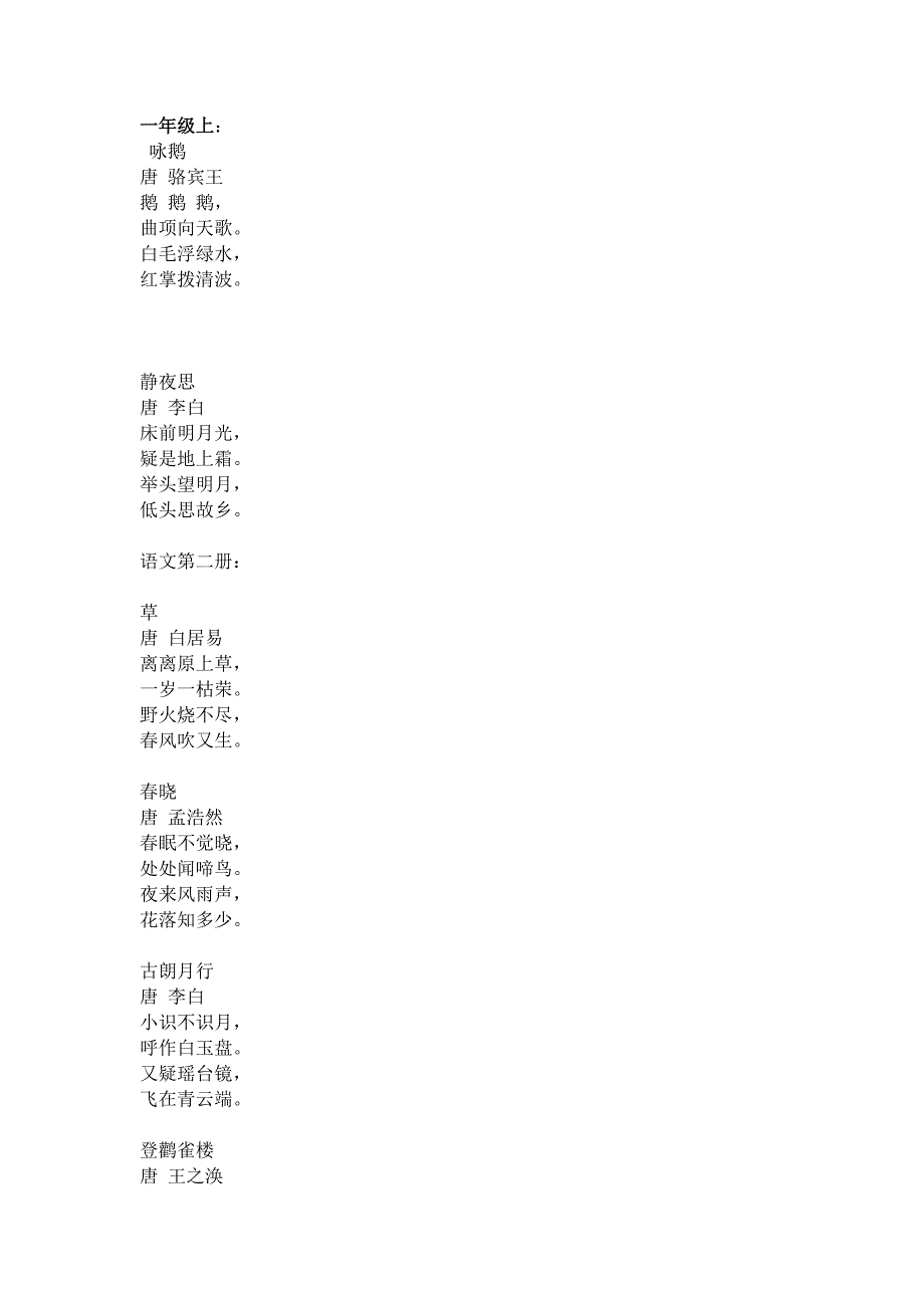 小学生必背古诗词八十首年段排序_第1页