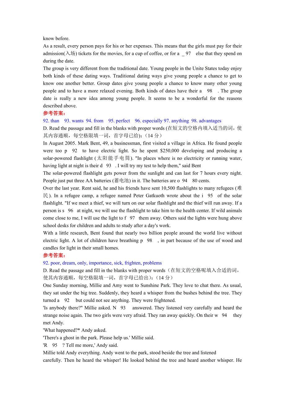 备战2012年中考英语复习—任务型完形填空8_第3页