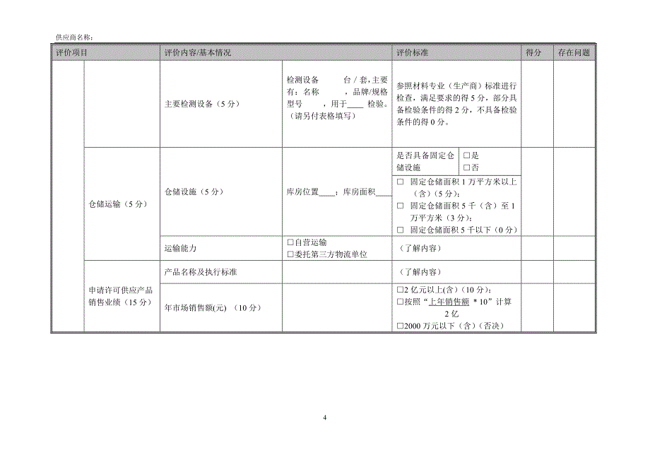 供应商准入与现场考察评价标准材料专业(流通商)_第4页