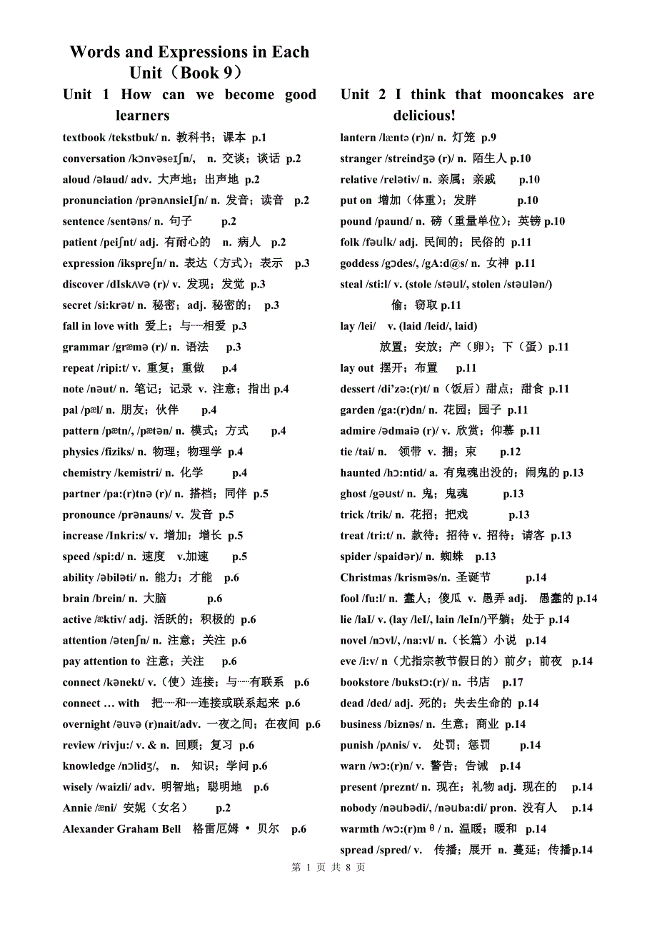 新人教2014年秋九年级英语全册单词表(Word)[1]_第1页