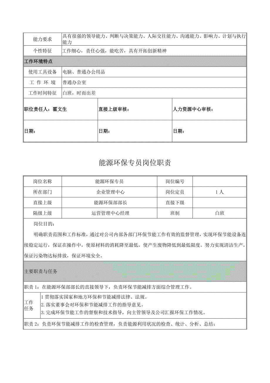 能源环保部岗位说明书_第3页